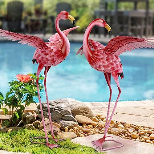 Natelf Pink Flamingo Yard Decorations Set of 2