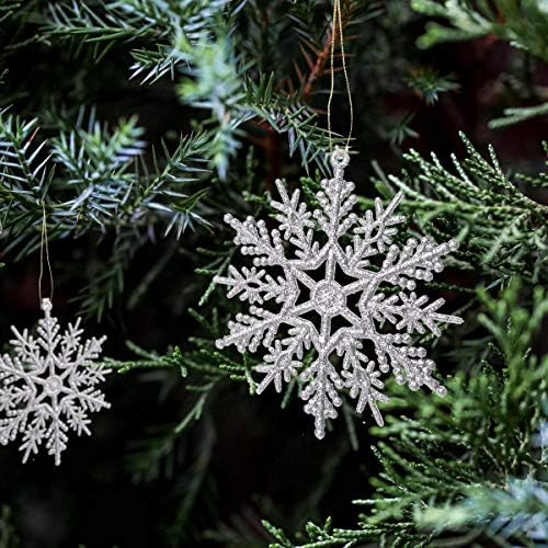 36 Pack Silver Glitter Snowflake Ornaments for Christmas