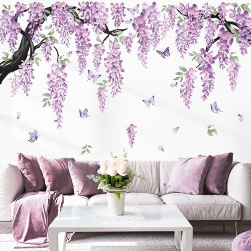 Wondever Large Purple Flower Tree Wall Decals