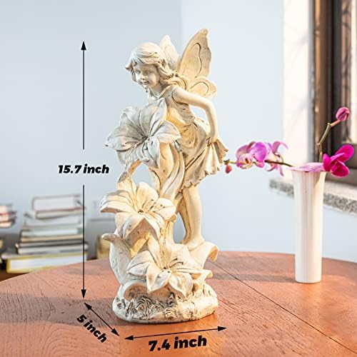 Ovewios Angel Garden Statue Outdoor Solar Resin Sculpture