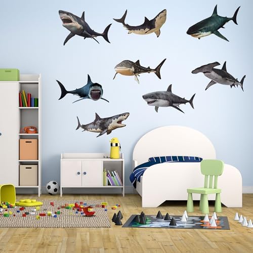 8 Pieces Shark Wall Stickers for Marine Decor