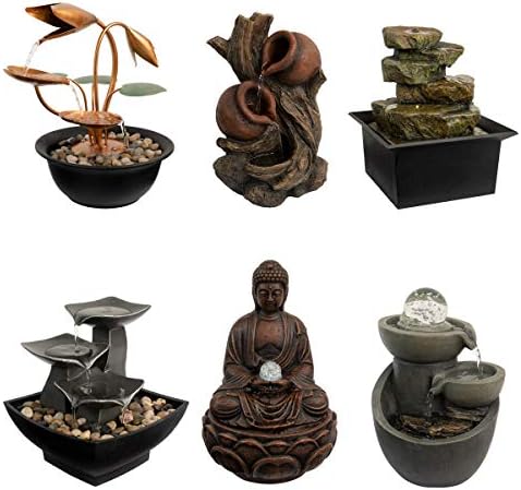 Tabletop Water Fountain With 3-Tier Waterfall and Rolling Glass Ball