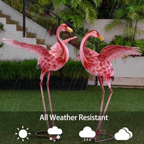 Natelf Pink Flamingo Yard Decorations Set of 2
