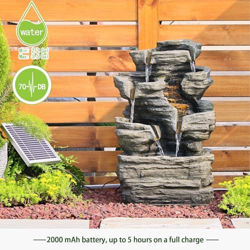 6 Tier Solar Rock Water Fountain with LED Lights