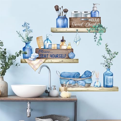 Blue Towel Shelf Wall Stickers for Bathroom Decor