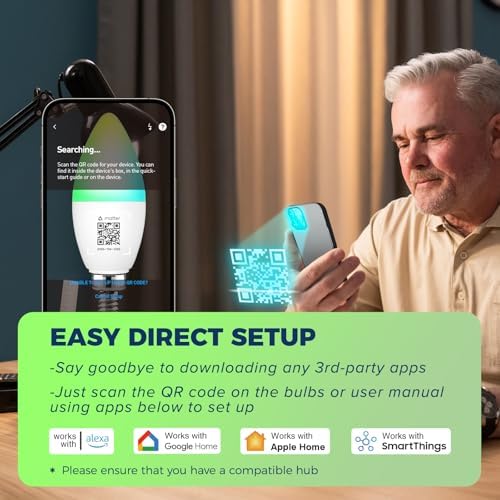 Matter Candelabra Smart Bulbs 60W Equivalent 4PCS
