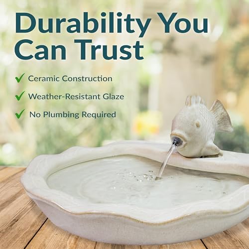 Sunnydaze Glazed Ceramic Fish Outdoor Fountain 7-Inch