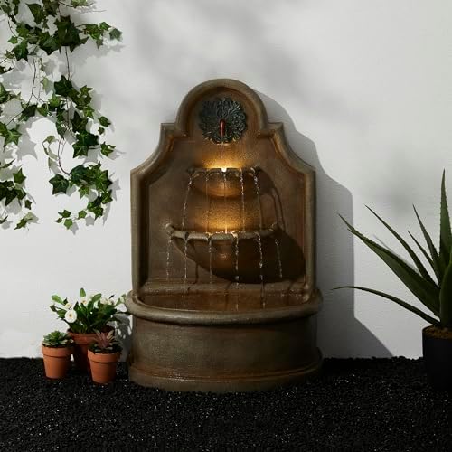 Glitzhome 3-Tier Wall Mounted Water Fountain with LED Lights
