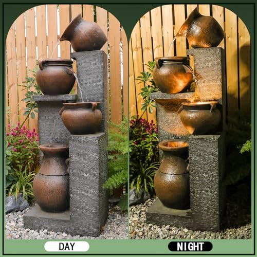 53 Inch H Gold 4 Tiered Water Fountain with Lights