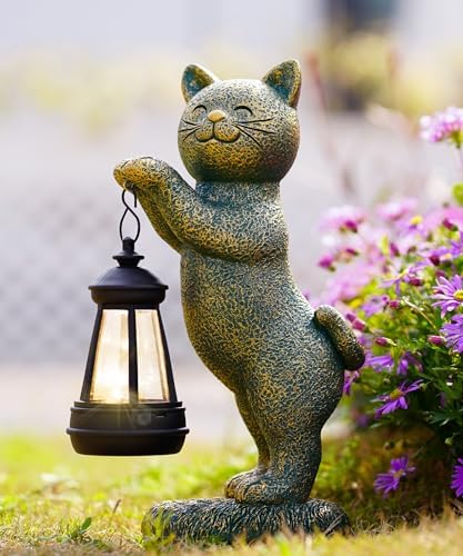 Nacome Solar Cat Outdoor Statue Garden Decor