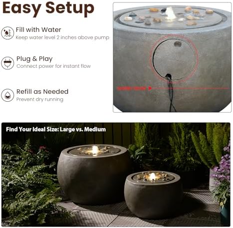 Tankana Garden Bubbler Fountain with Lights and Pump