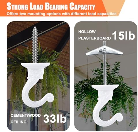 2 Pack Heavy Duty Ceiling Hooks for Plants White