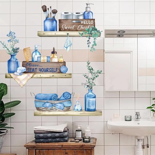 Blue Towel Shelf Wall Stickers for Bathroom Decor