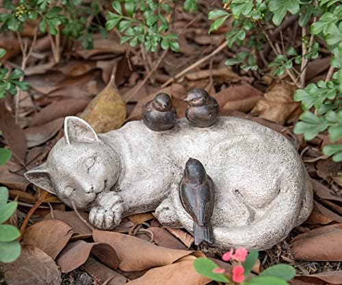 Sleeping Cat Garden Statue - 12 Inch Resin Pet Memorial Figurine