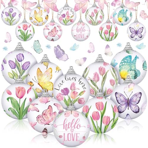Outus 20 Pcs Spring Tulip Butterfly Hanging Ornaments