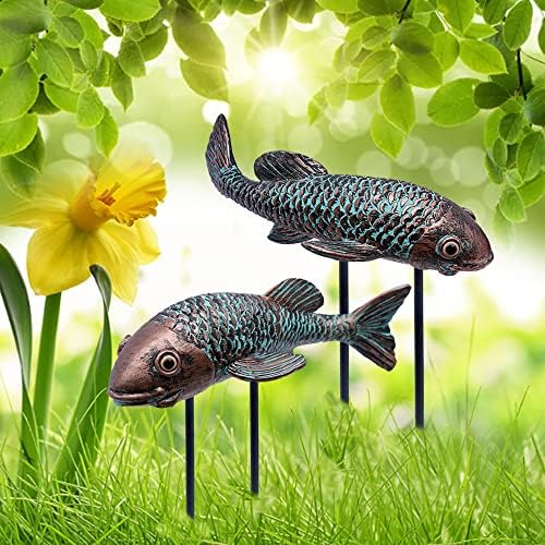 Tooyuart Garden Sculptures Koi Fish Decor Set of 2