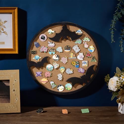 BENECREAT Round Cork Board with Bat Design