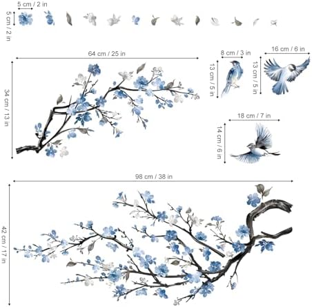 Decalmile Watercolor Blue Flower Branch Wall Decals