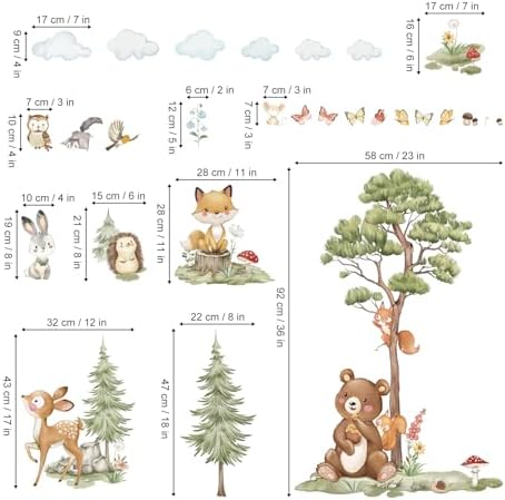 Wondever Woodland Animals Wall Decals Peel and Stick Forest Scene