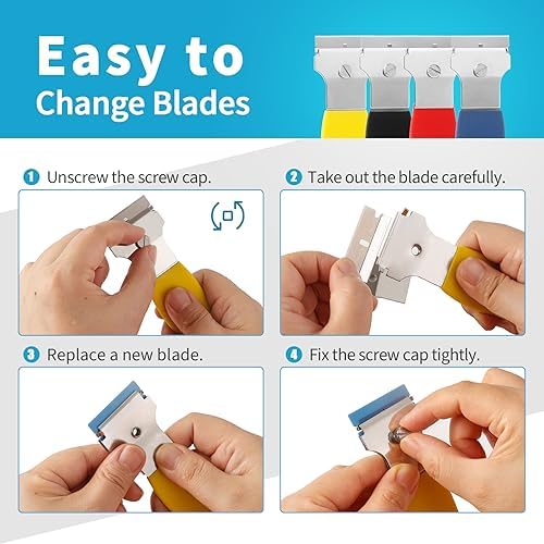 2 Pack Razor Blade Scraper with 10 Metal 10 Plastic Blades