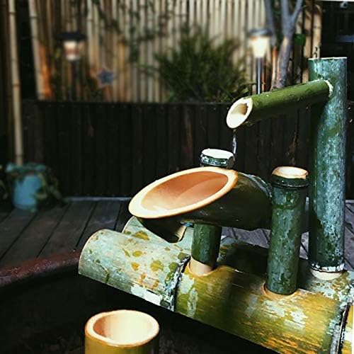 Bamboo Water Fountain Handmade Japanese Garden Decor 25cm Yellow