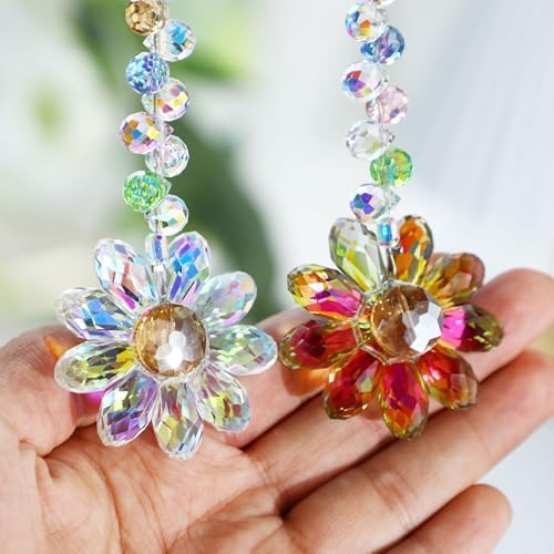 HDCRYSTALGIFTS 6PCS Crystal Sunflower Suncatchers Hanging Decor