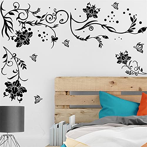 ROFARSO Black Vine Butterflies Wall Stickers