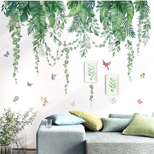 Wondever Green Tropical Leaves Wall Stickers Peel and Stick Decor
