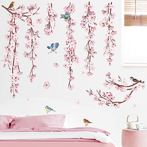 Cherry Blossom Flower Vine Wall Decals for Living Room Bedroom Office
