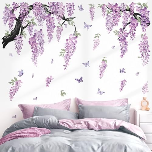 Wondever Large Purple Flower Tree Wall Decals