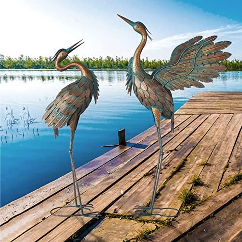 Oritty Metal Heron Garden Statues Set of 2 38-42 Inch Copper