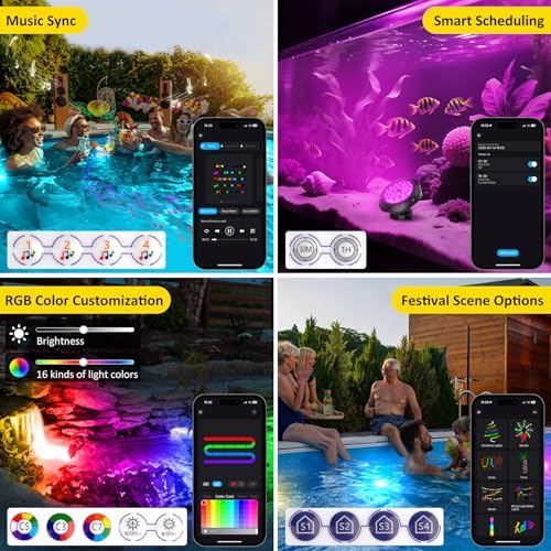 T-SUN Submersible Pond Light Set of 4 with RGB Bluetooth Control