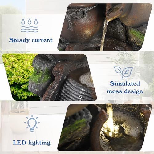 4-Tiers Garden Waterfall Fountain with LED Light