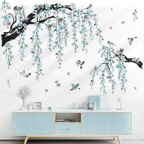 Wondever Large Blue Blossom Tree Branch Wall Stickers