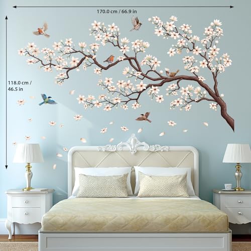 DECOWALL Oriental Flower Tree Wall Stickers