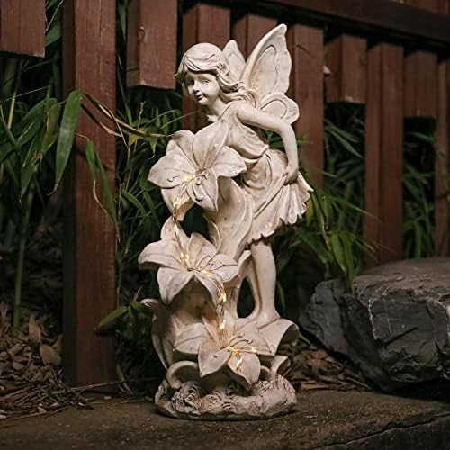 Ovewios Angel Garden Statue Outdoor Solar Resin Sculpture