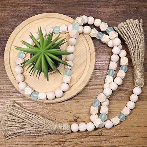 AceList Wood Bead Garland with Tassels Boho Rustic Wall Hanging