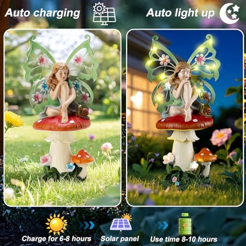 Solar Fairy Garden Decor with Mushroom and Snail