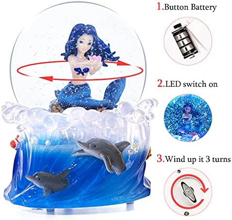 Mermaid Snow Globe Music Box with Light and Sound