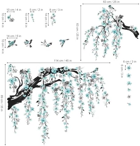 Wondever Large Blue Blossom Tree Branch Wall Stickers