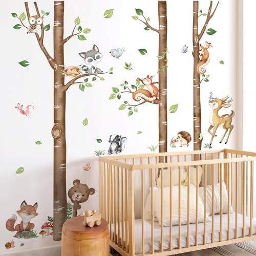 Decalmile Large Birch Tree Animals Wall Decals