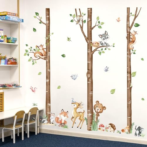 Decalmile Large Birch Tree Animals Wall Decals