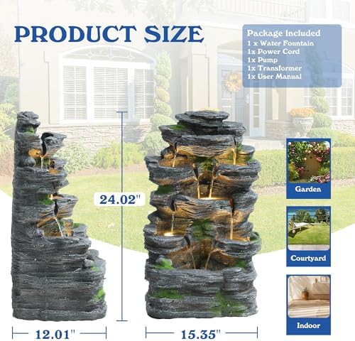 TITIMO 7-Tier Rock Water Fountain with Lights