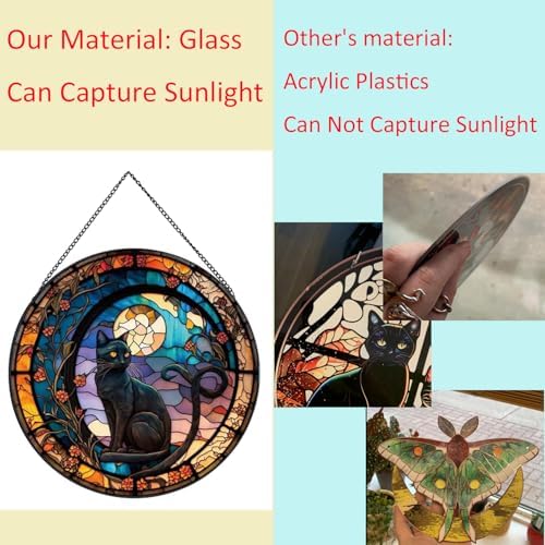 Black Cat Stained Glass Window Suncatcher Decor