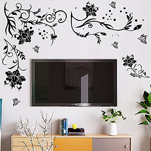 ROFARSO Black Vine Butterflies Wall Stickers