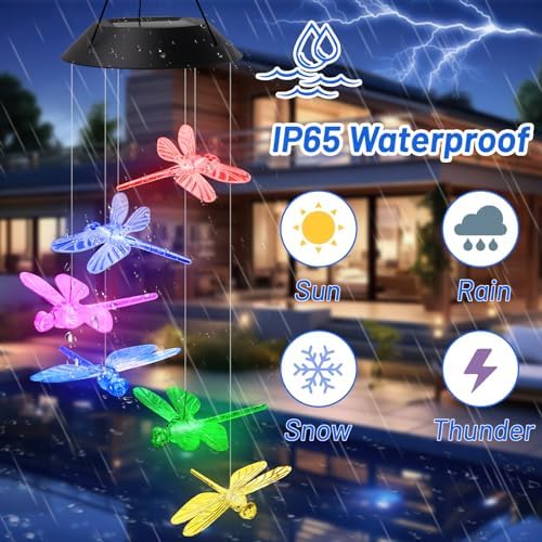 AVEKI Solar Wind Chimes Outdoor Dragonfly