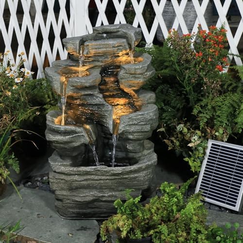 6-Tier Solar Water Fountain Outdoor with Light and Pump