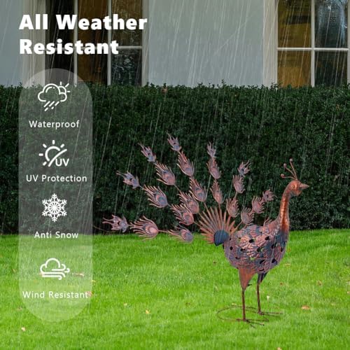VEWOGARDEN Blue Bronze Peacock Garden Statue