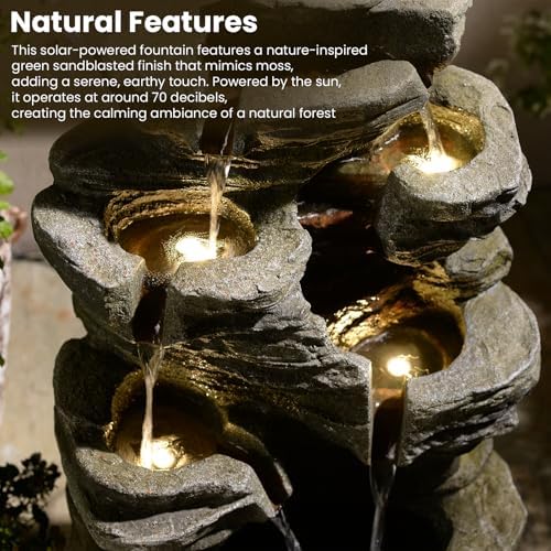 6-Tier Solar Water Fountain Outdoor with Light and Pump