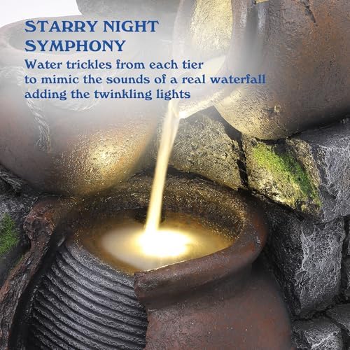 4-Tiers Garden Waterfall Fountain with LED Light